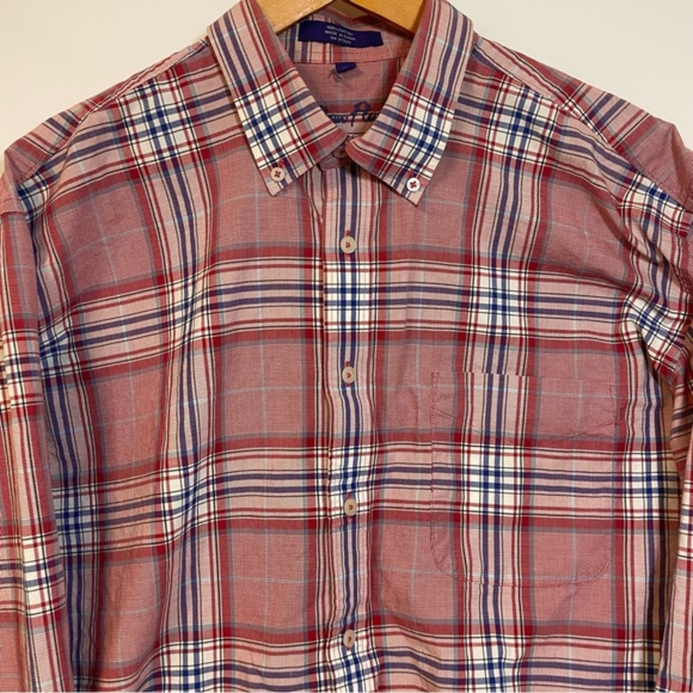 Alan Flusser Men’s Xl Red Plaid Long‎ Sleeve Button Front Shirt